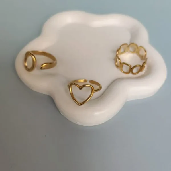 Anillos Geométricos Dorados Ajustables En Acero Inoxidable