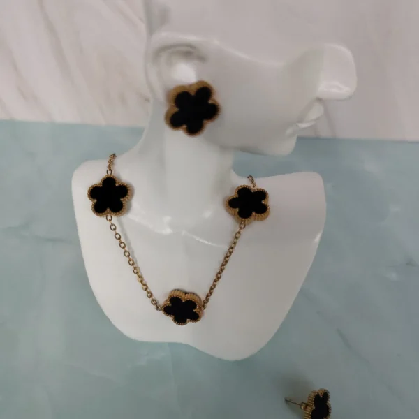 Kit de Trébol Negro con Flor de 5 Hojas Acero Inoxidable