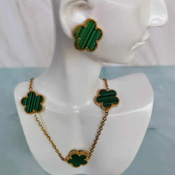 Kit de Trébol Verde con 5 Hojas en Acero Inoxidable