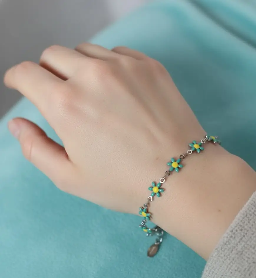 Pulsera Plateada Flor Verde