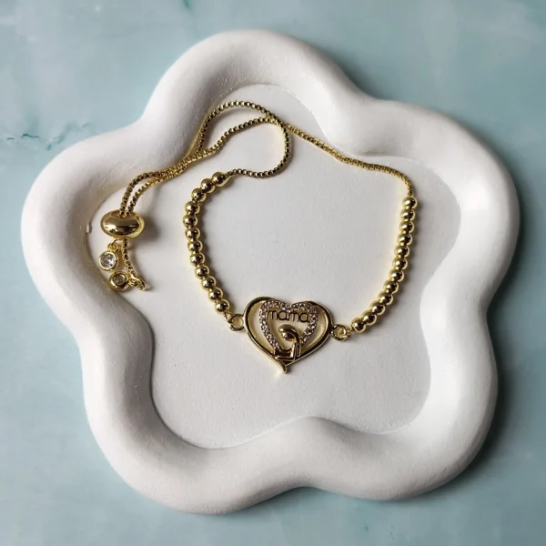 Pulsera Dorada Corazón Mamá con Circón en Acero Inoxidable