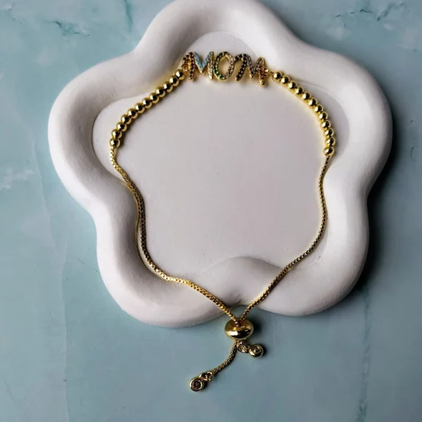 Pulsera Dorada Mamá con Circón en Acero Inoxidable
