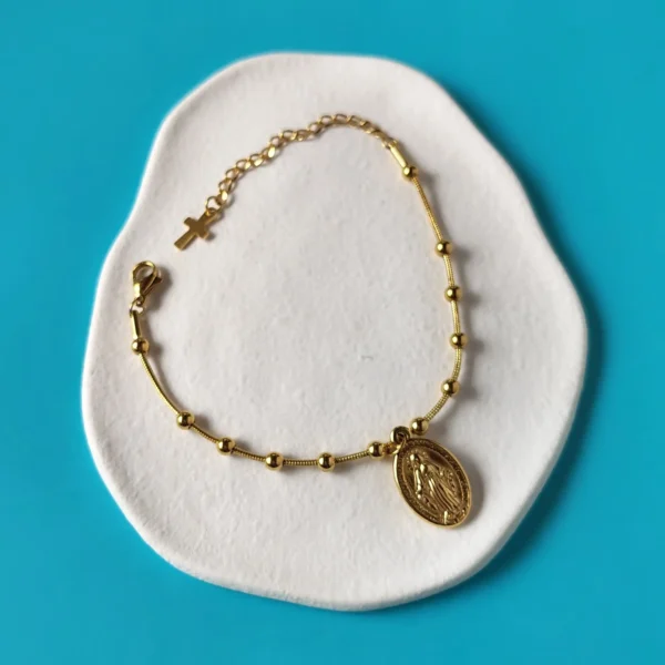 Pulsera Dorada Virgen Acero Inoxidable