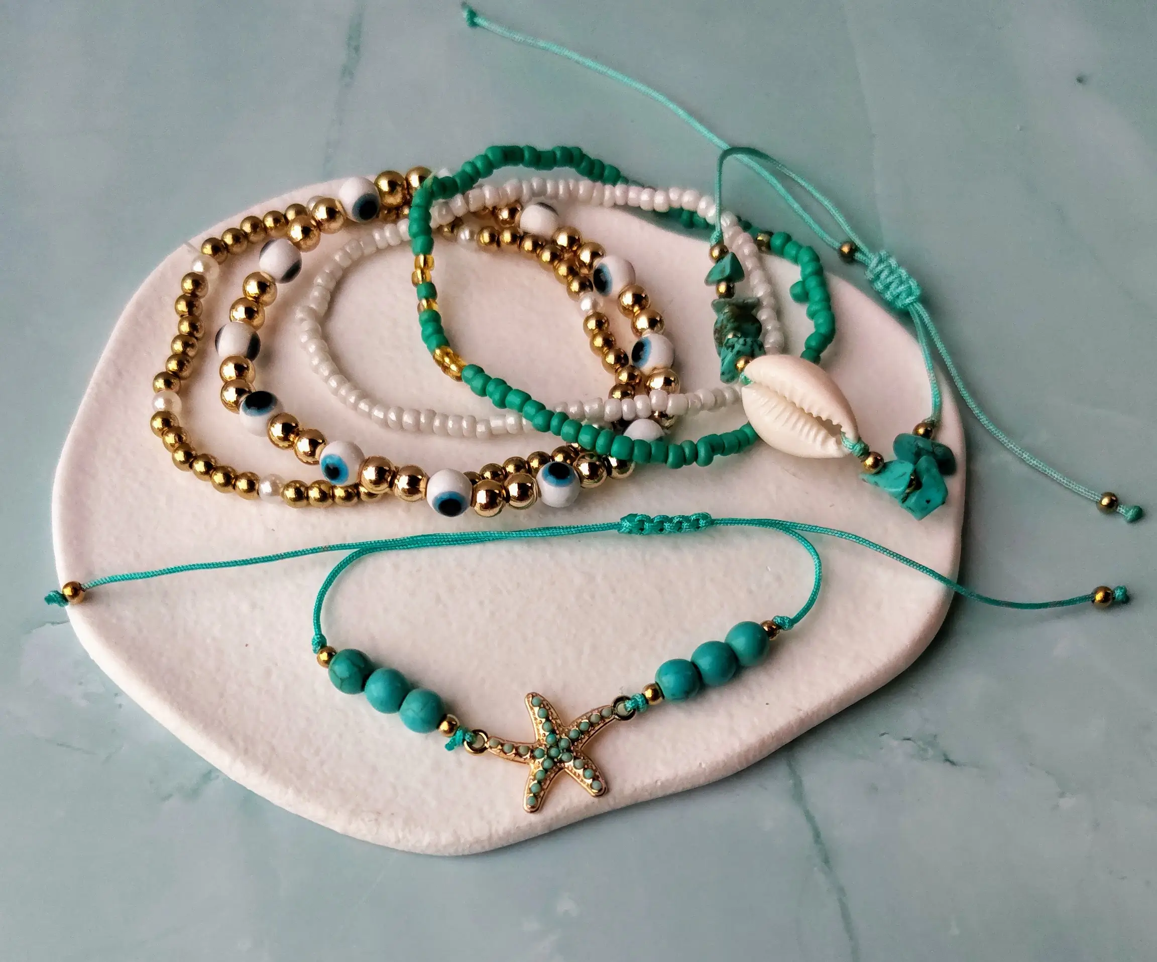 Pulsera Turquesa Estrella de Mar Aleación