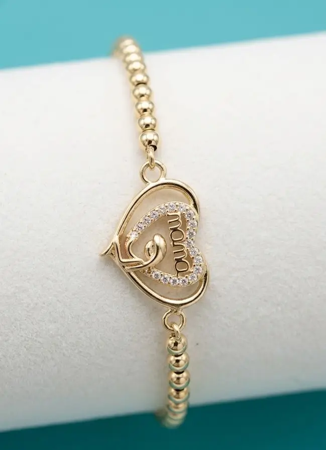 Pulsera Dorada Corazón Mamá con Circón en Acero Inoxidable