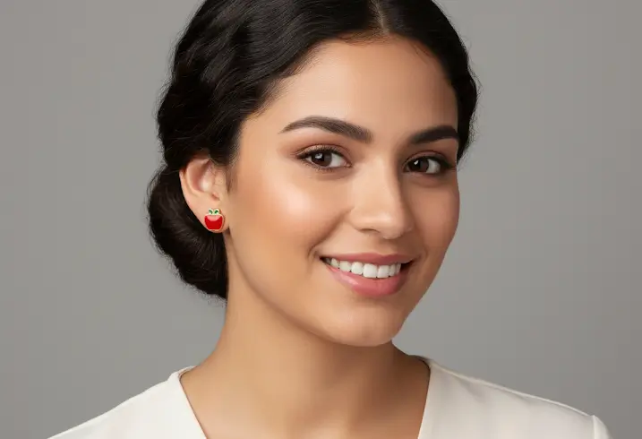 Topo Dorado con Manzana Roja en Acero Inoxidable