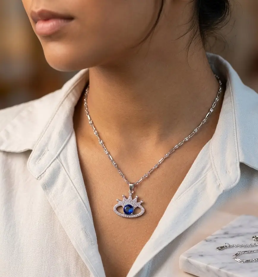 CADENA OJO TURCO PLATEADA EN ACERO INOXIDABLE